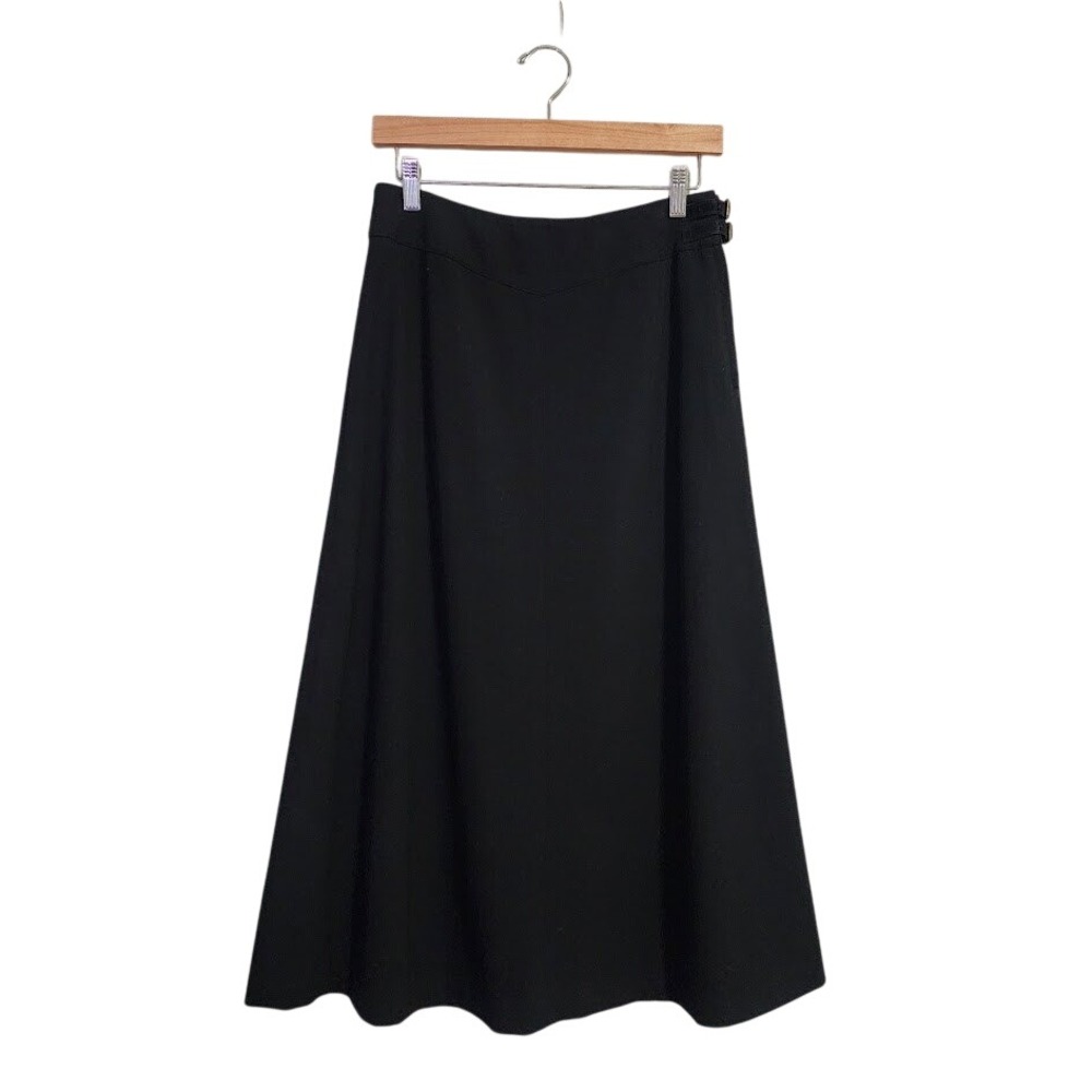LAUREN RALPH LAUREN Skirt Black Wool Blend Side Zip Buckle Accent Flare 8P